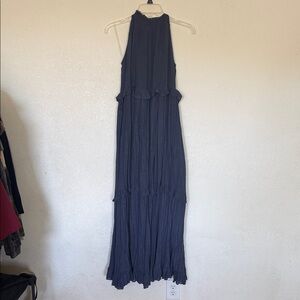 Listicle Navy Halter Ruffle-Tier Maxi Dress